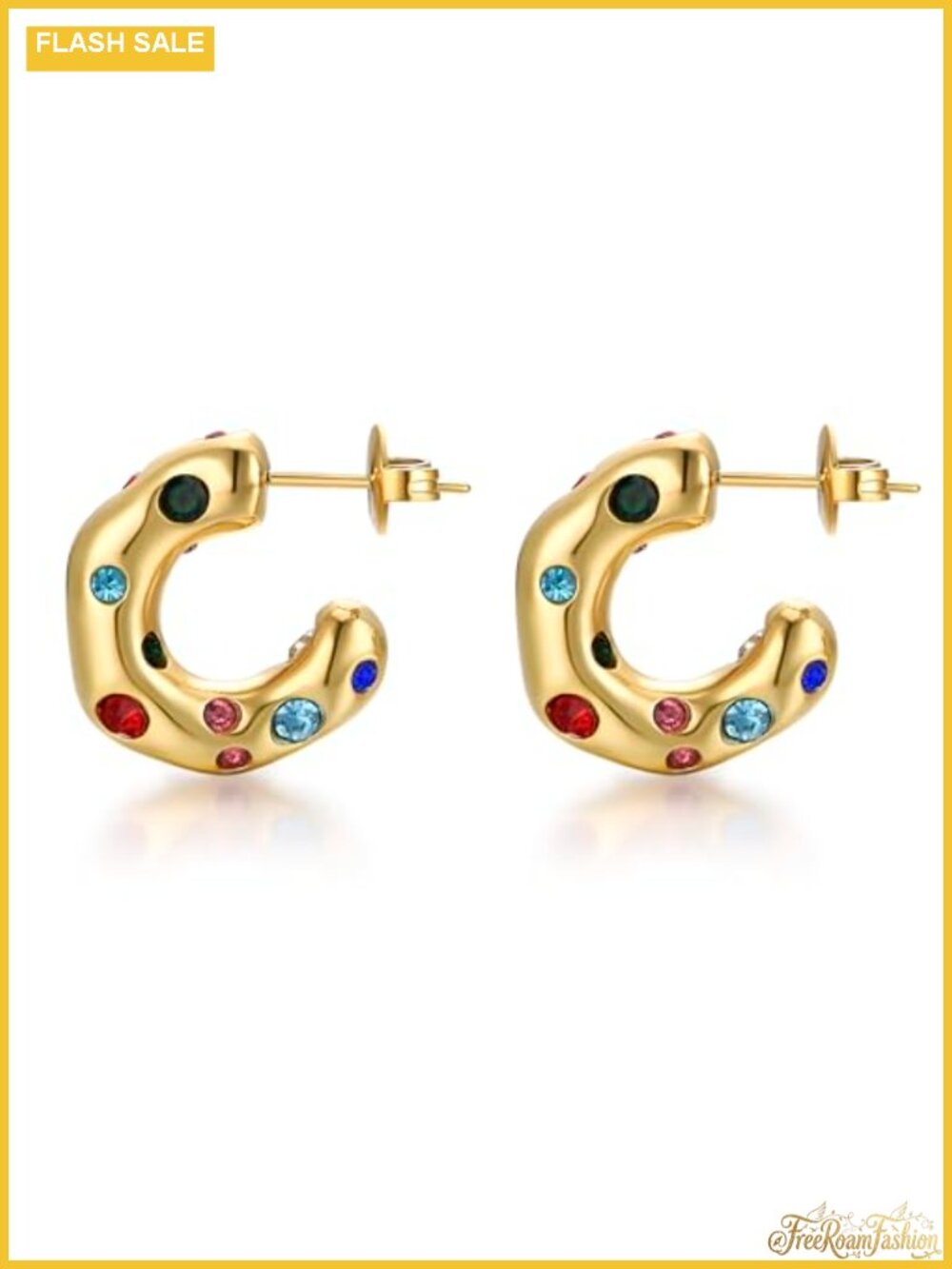 14K Gold Plated Huggie Hoop Earrings with 925 Sterling Silver Post Cubic